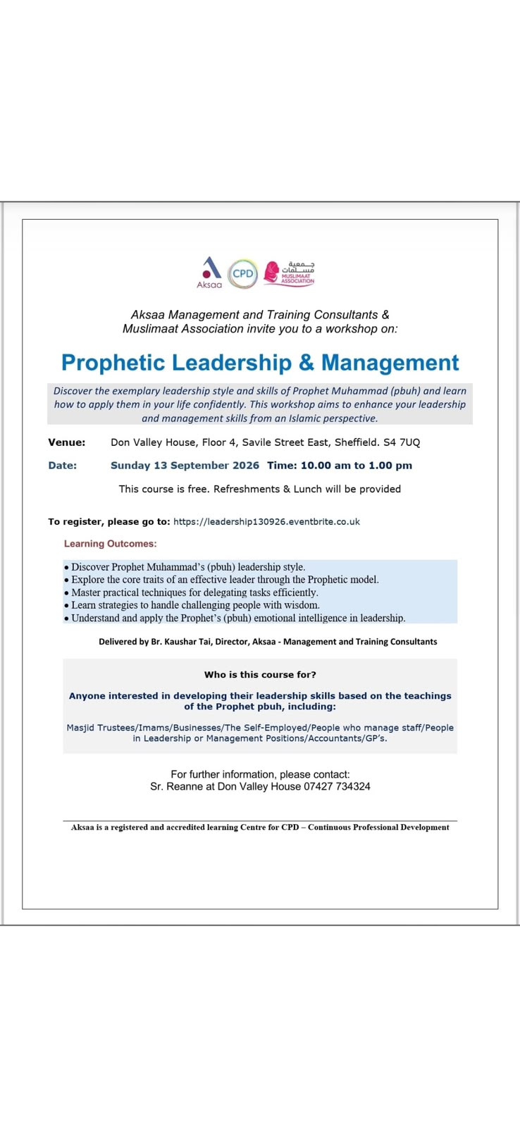 Prophetic Leadership and Management workshop poster