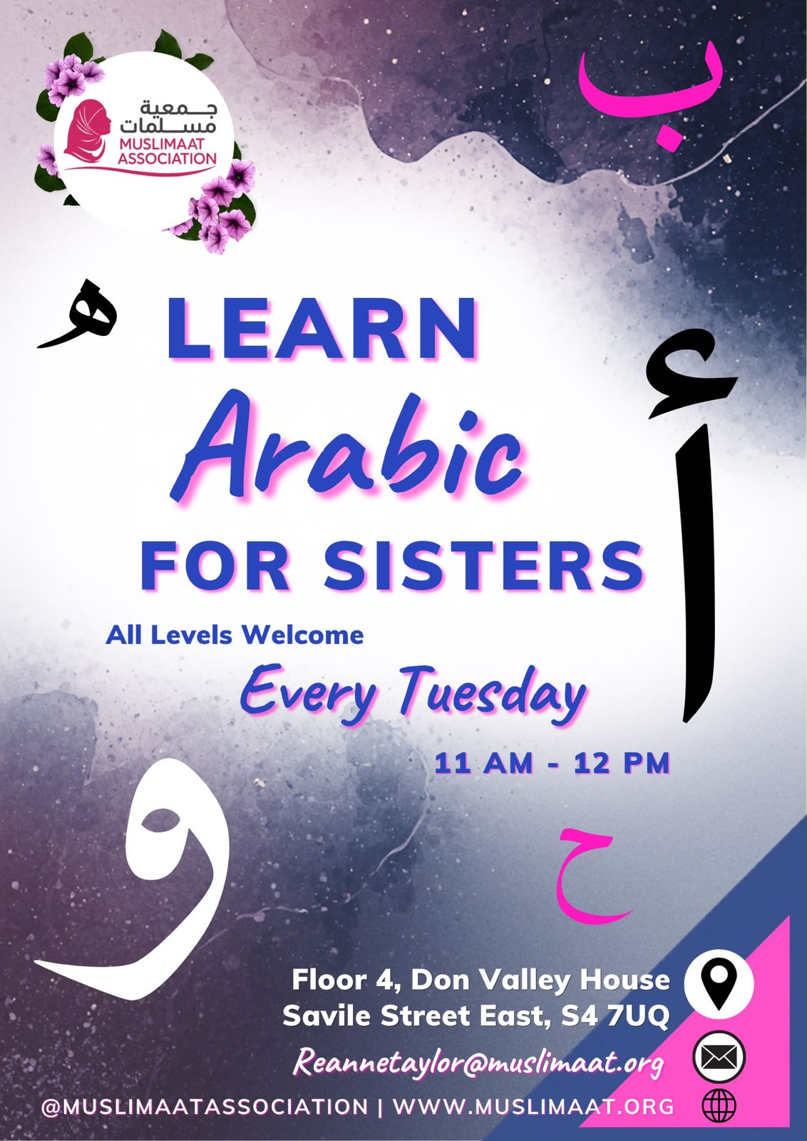 Learn Arabic for Sisters weekly class poster